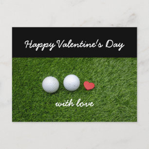 Golf Valentine's Day with golf ball and red heart Holiday Postcard