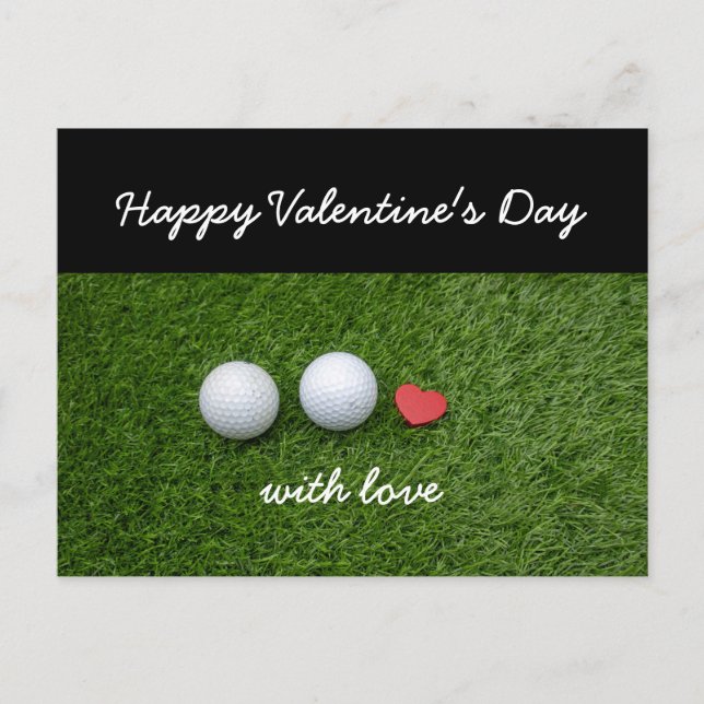 Golf Valentine's Day with golf ball and red heart Holiday Postcard (Front)