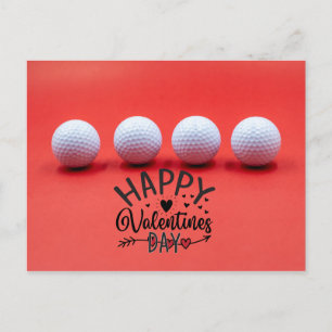 Golf Valentine's Day with golf balls are on red Postcard