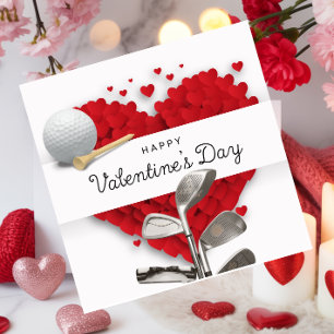 Golf Valentine's Day with golf balls on red heart Holiday Card