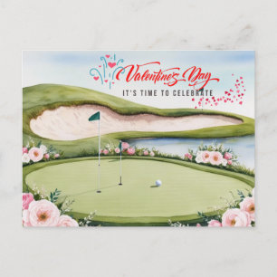 Golf Valentine's Day with golf cart on course  Hol Holiday Postcard