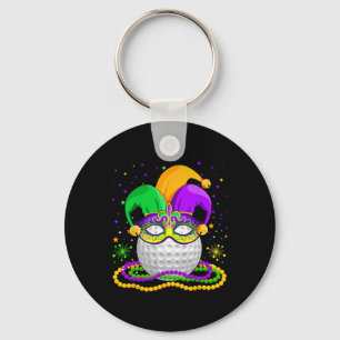 Golf Wearing Jester Hat Masked Beads Mardi Gras Pl Keychain