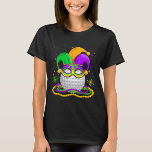 Golf Wearing Jester Hat Masked Beads Mardi Gras Pl T-Shirt