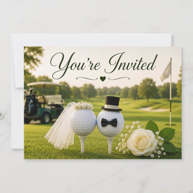 Golf Wedding Bride and Groom on golf course Invitation (Front)