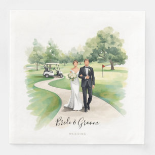 Golf Wedding Bride and Groom on the golf course Napkin