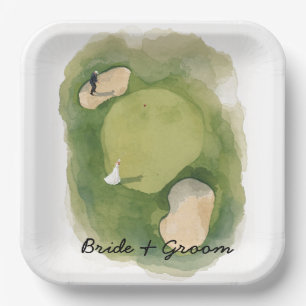 Golf wedding bride groom golf ball tee with love paper plate
