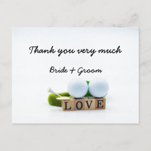 Golf wedding bride groom golf ball tee with love postcard