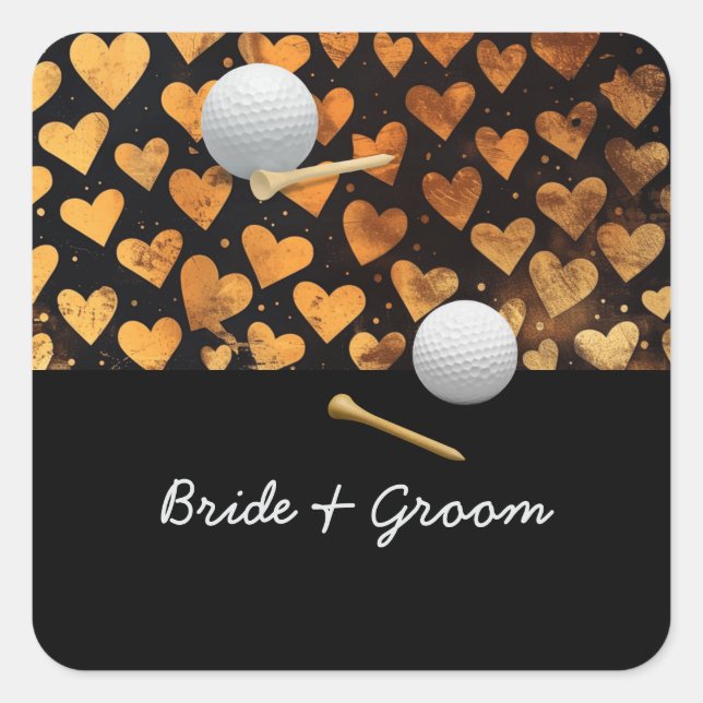 Golf wedding bride groom name with golf ball  square sticker (Front)