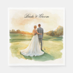 Golf Wedding bride & Groom on golf course Napkin