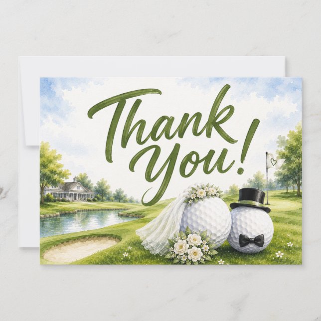 Golf Wedding Bride & Groom Thank you  Card (Front)