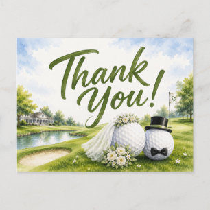 Golf Wedding Bride & Groom Thank you  Postcard