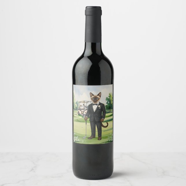 Golf Wedding Cat Lovers on the course for Groom  Wine Label (Front)