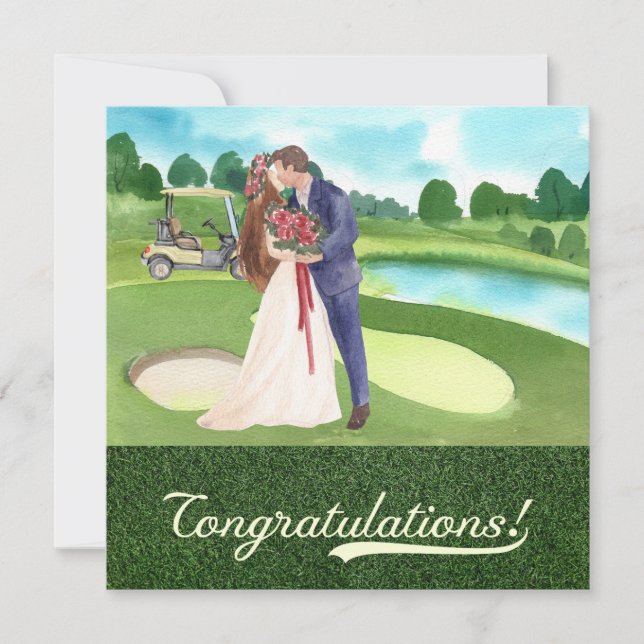 Golf Wedding Congratulations with bride and groom  (Front)