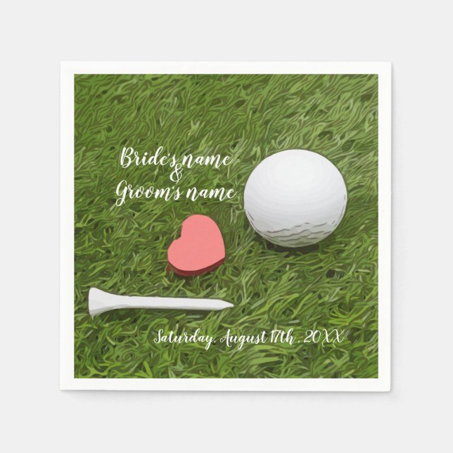 Golf Wedding golf ball and tee with love on green Napkin (Front)