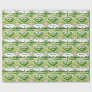 Golf wedding golf ball bride and groom on green wrapping paper