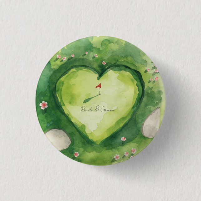 Golf wedding heart shaped golf course 1 inch round button (Front)