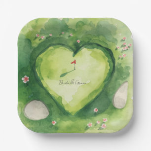 Golf wedding heart shaped golf course paper plate
