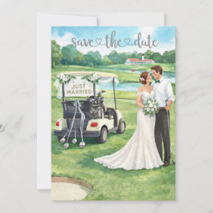 Golf Wedding Invitation card with bride and groom