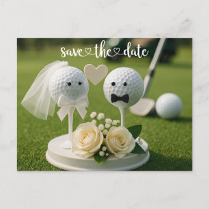 Golf Wedding Iwith two golf ball on green grass Postcard