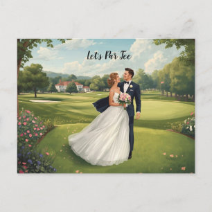 Golf Wedding Party with bride and groom Postcard