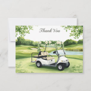 Golf Wedding Party with golf cart on green Thank You Card
