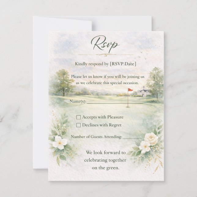 Golf Wedding RSVP Card | Teeing Off Forever  (Front)