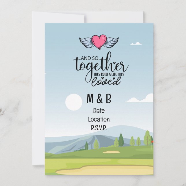 Golf wedding save the date invitation on course (Front)