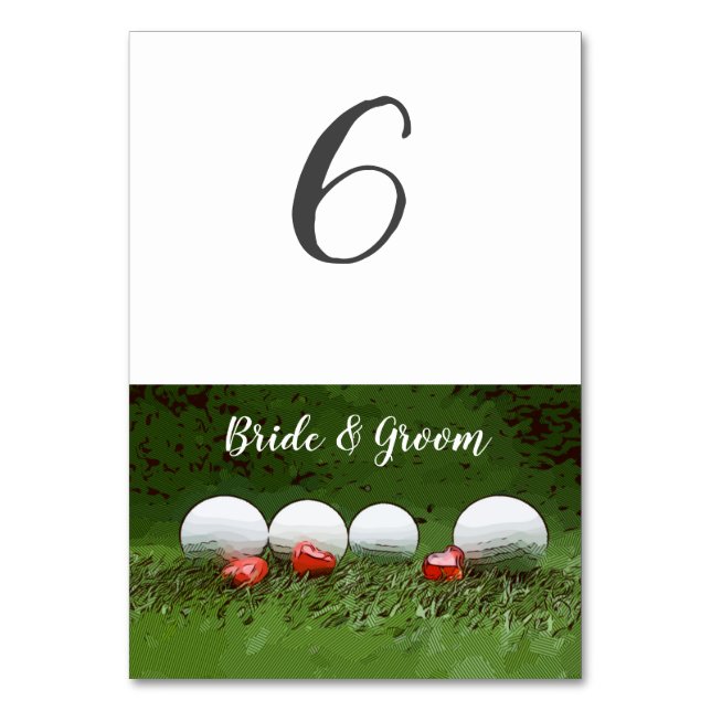 Golf Wedding table card with golf ball on green (Back)