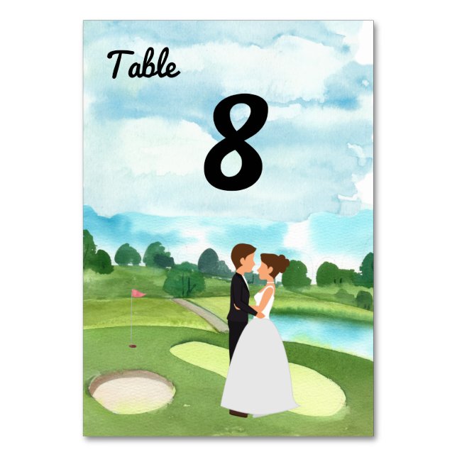 Golf Wedding table number  card Bride & Groom (Front)