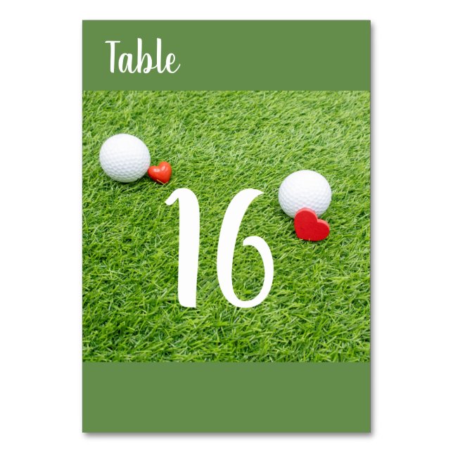 Golf Wedding table number card with golf ball (Front)