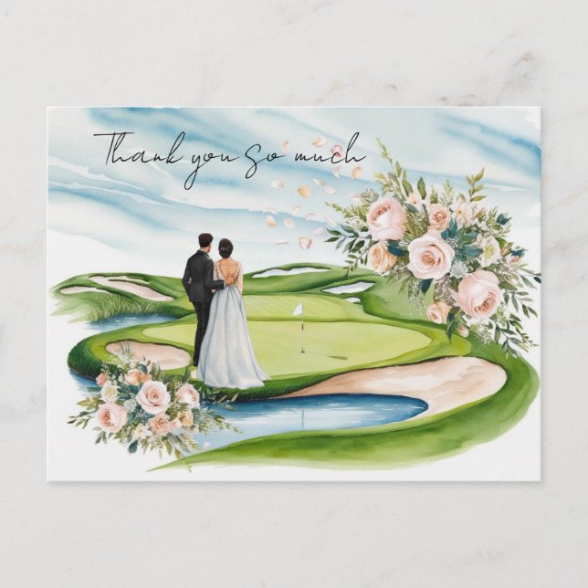Golf wedding thank you card golf course watercolor (Front)