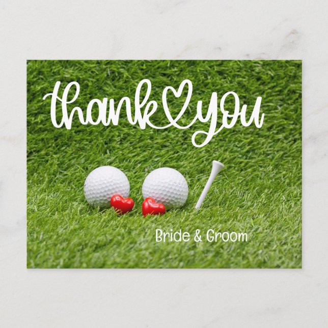Golf Wedding Thank you card with love on grass (Front)