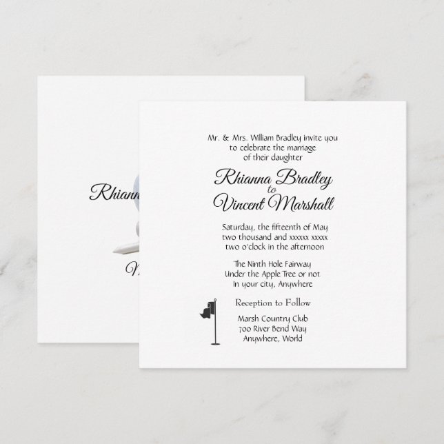 Golf Wedding Theme White Invitations (Devant / Derrière)