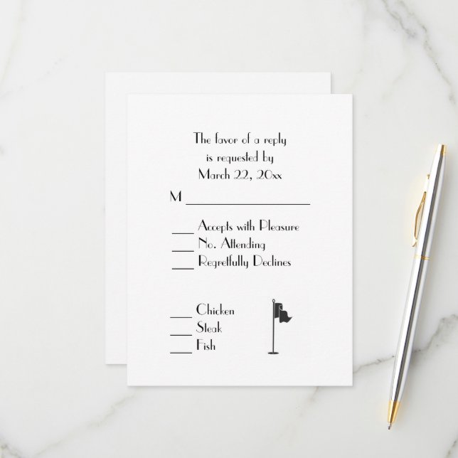 Golf Wedding Theme White Menu RSVP (Front/Back In Situ)