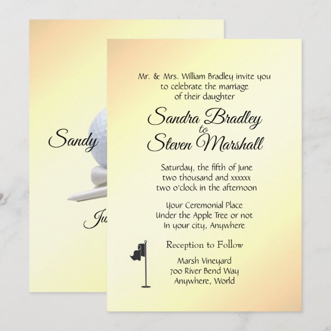 Golf Wedding Theme Yellow Invitations (Front/Back)