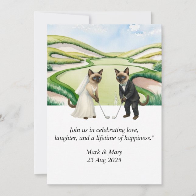 Golf Wedding themed for Cat Lovers Invitation (Front)