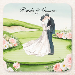 Golf Wedding themed on golf course Square Paper Coaster