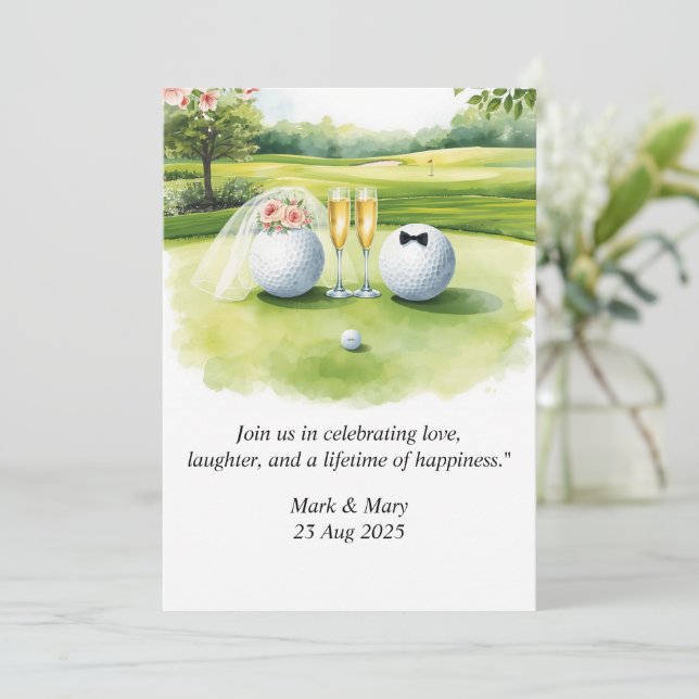 Golf Wedding themed watercolor Invitation (Standing Front)