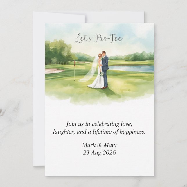 Golf Wedding themed watercolor Invitation (Front)