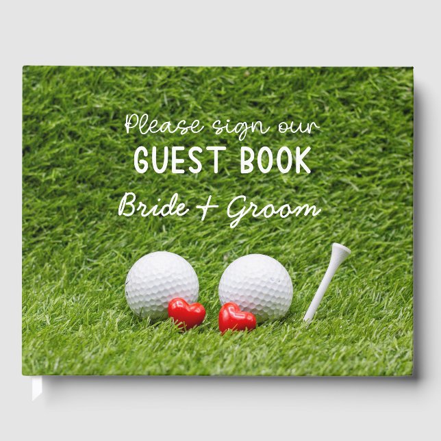 Golf Wedding two golf balls on green with love  Guest Book (Front)