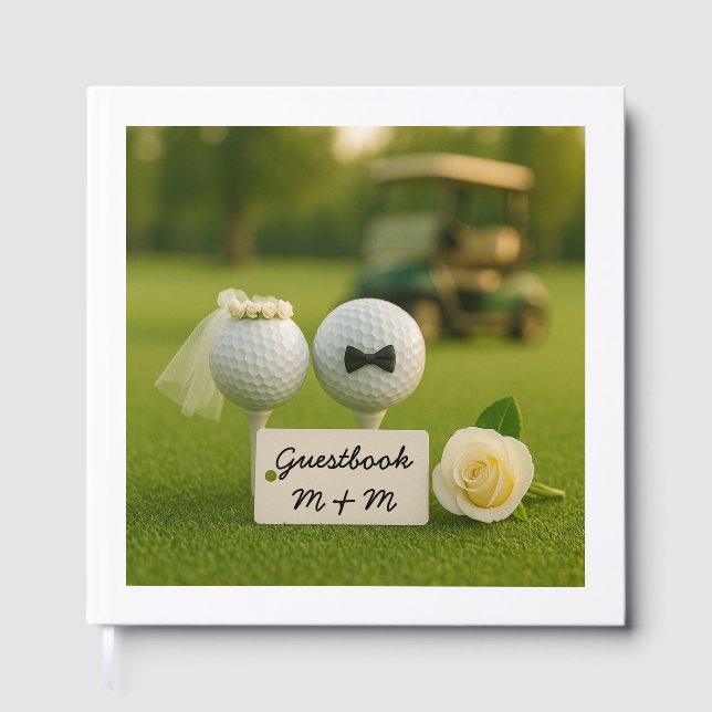 Golf Wedding with balls on green grass bride groom Guest Book (Front)