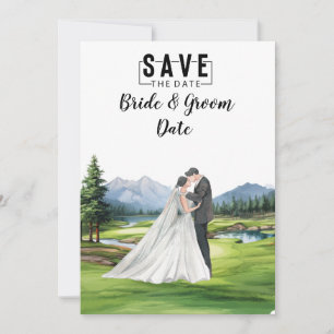 Golf Wedding with bride and groom at club house Invitation