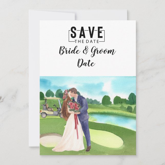 Golf Wedding with bride and groom at club house Invitation (Front)