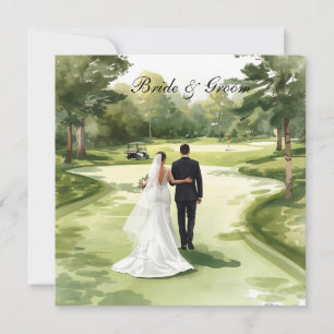 Golf Wedding with Bride and Groom Florida themed Invitation
