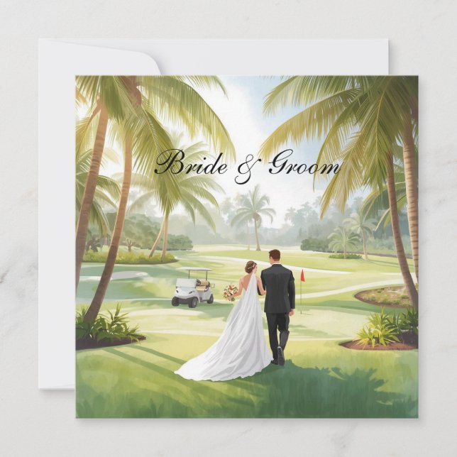 Golf Wedding with Bride and Groom Florida themed Invitation (Front)