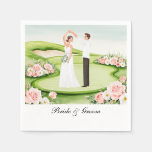Golf Wedding with Bride and Groom on course Napkin