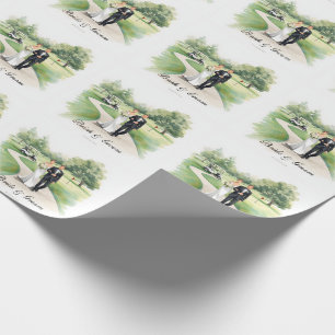 Golf Wedding with Bride and Groom on course Wrapping Paper