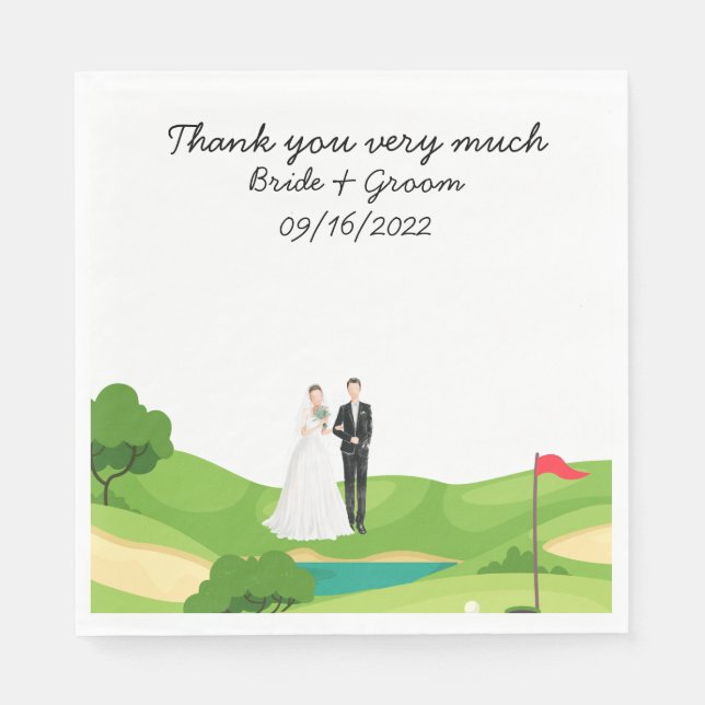 Golf Wedding with Bride Groom golfer  Thank you  Napkin (Front)