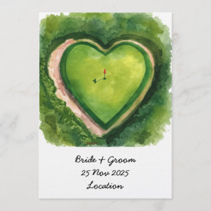Golf Wedding with heart shape on golf course Invitation