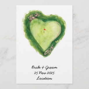 Golf Wedding with heart shape on golf course Invitation